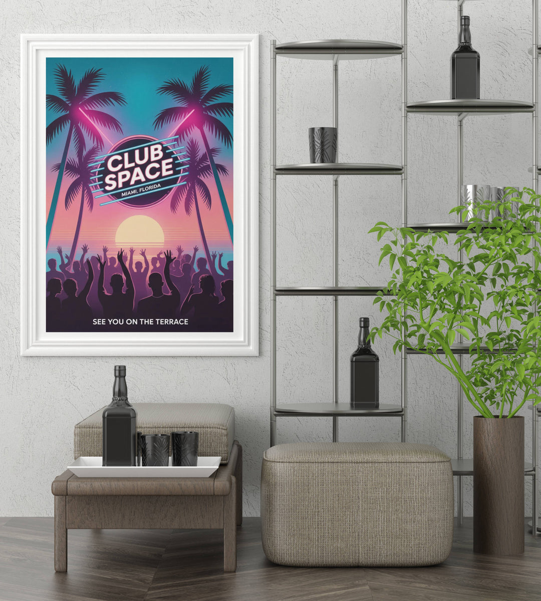 Detail view of Club Space Miami wall art highlighting the smooth digital finish and high-quality Giclee printing on premium archival paper for a long-lasting music-themed print.
