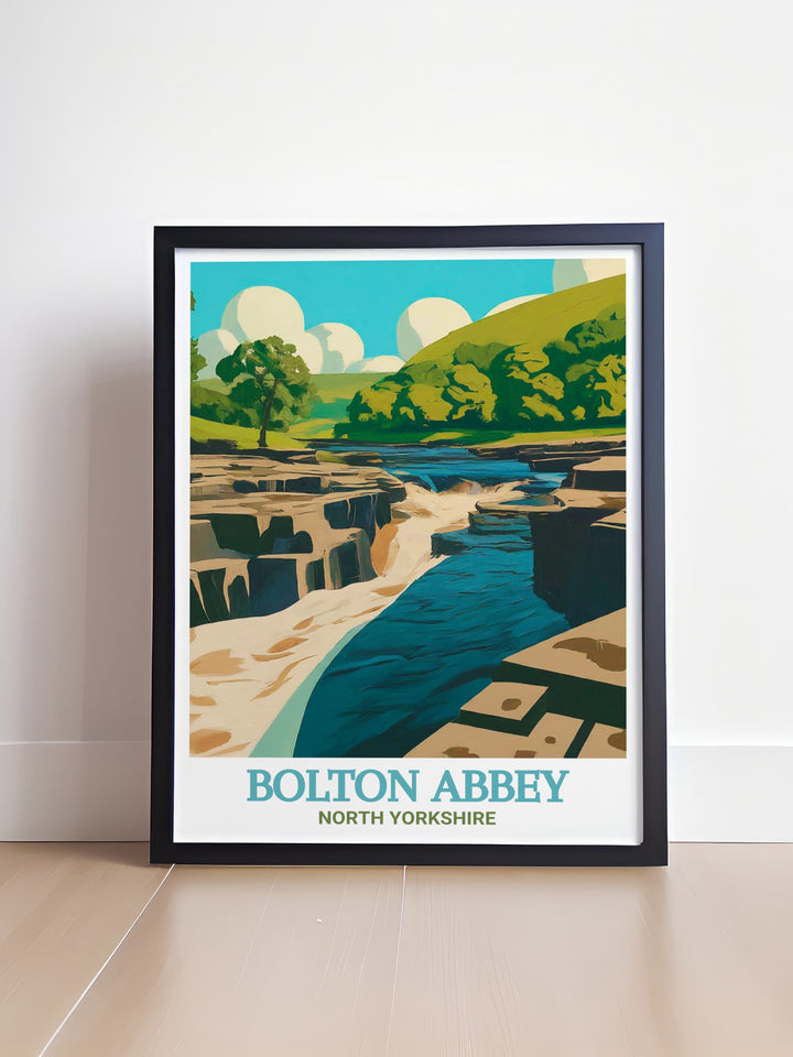 The Strid framed print offering a stunning depiction of the narrow and powerful River Wharfe set within the Yorkshire Dales perfect for enhancing your home or office with the captivating charm of North Yorkshires most enigmatic natural landmark.