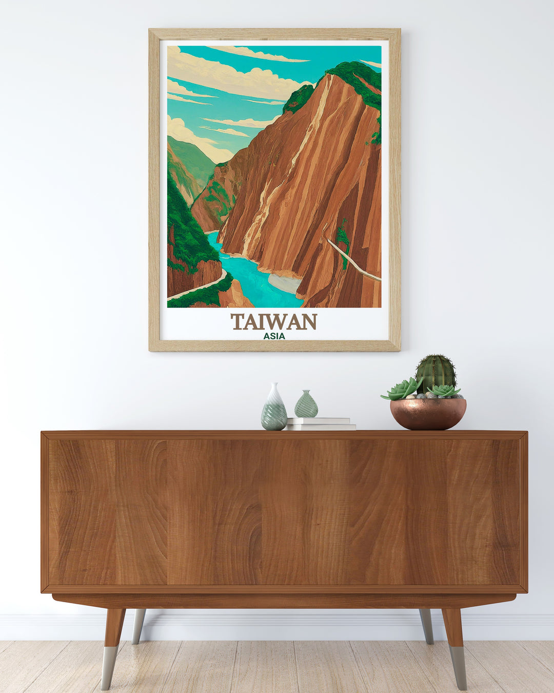 Stunning Taroko Gorge framed prints highlighting the dramatic cliffs lush greenery and tranquil waters ideal for modern living room decor and creating a captivating visual experience