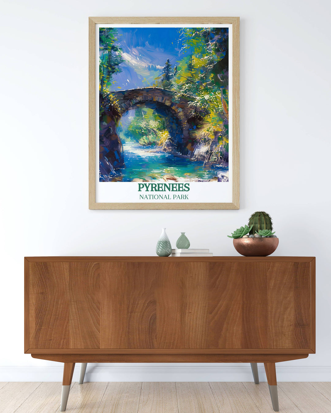 Elegant artwork of Pont dEspagne representing the natural splendor of Mont Perdu Pyrenees ideal for creating a sophisticated living space.