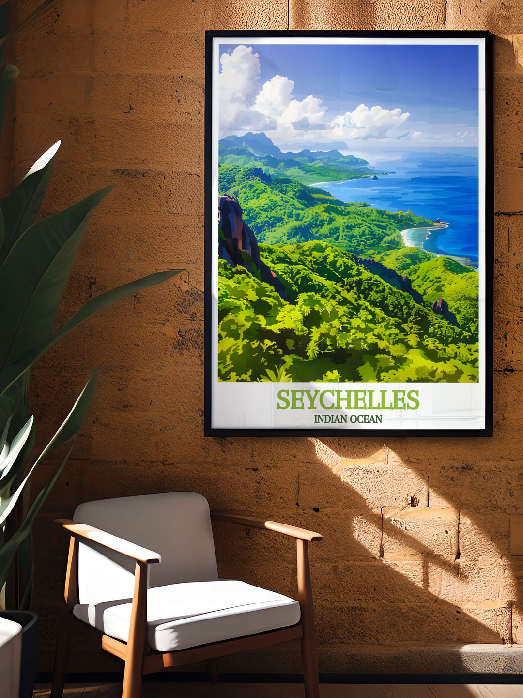 Bring the tropical beauty of Seychelles into your home with this detailed poster featuring Vallée de Mai, highlighting the unique landscape and inviting viewers to imagine a day in paradise.