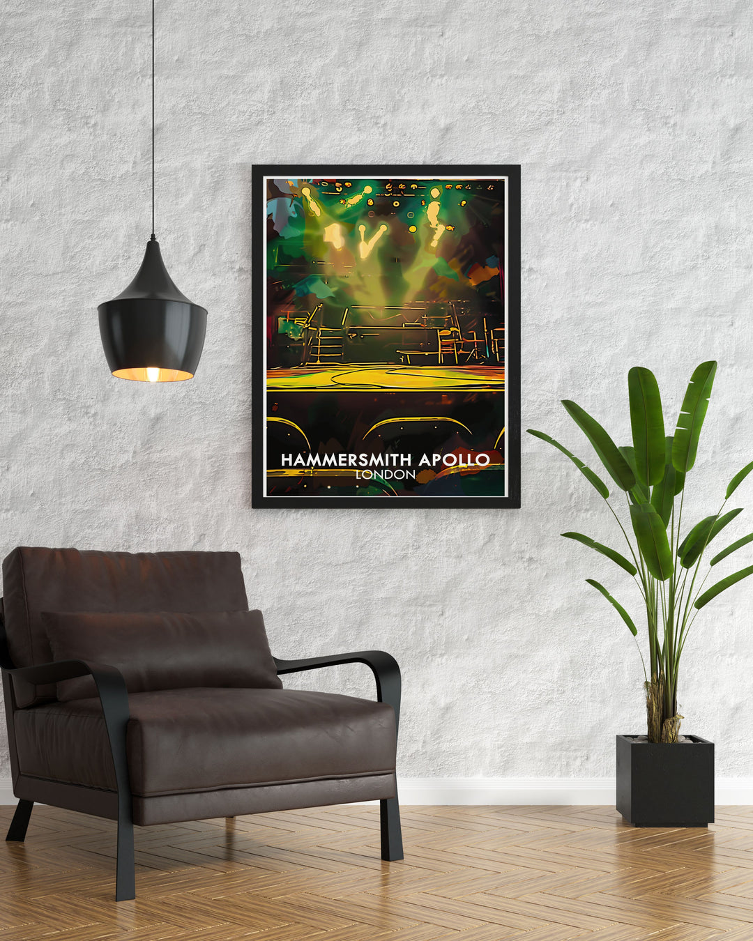 Highlighting the cultural vibrancy of Hammersmith Apollo, this travel poster captures the essence of the historic venue and its role in Londons entertainment scene.