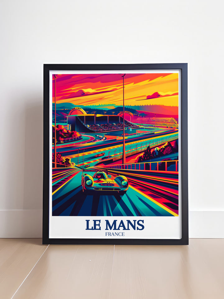 This detailed print of Le Mans highlights the excitement of the Circuit de la Sarthe, bringing the thrill of French motorsport into your home or office decor.