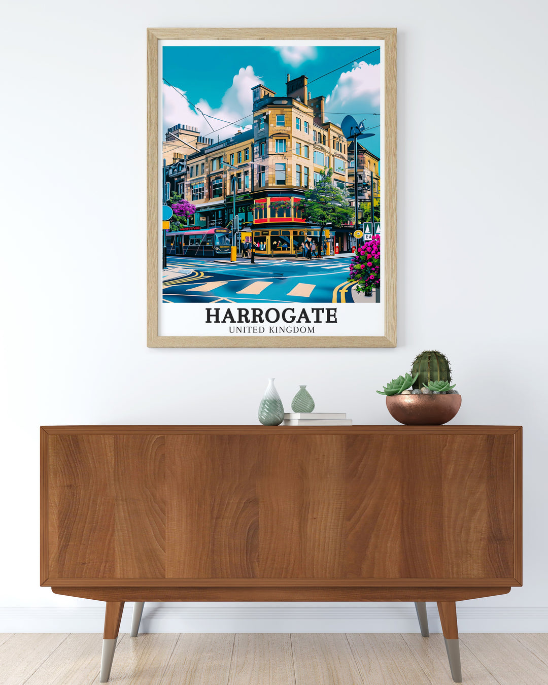 Elegant Yorkshire Poster with a focus on Harrogate City Centre and Montpellier District. This beautiful artwork brings the charm of Harrogate into any space. Perfect for gifting or personal use in modern home and office settings.