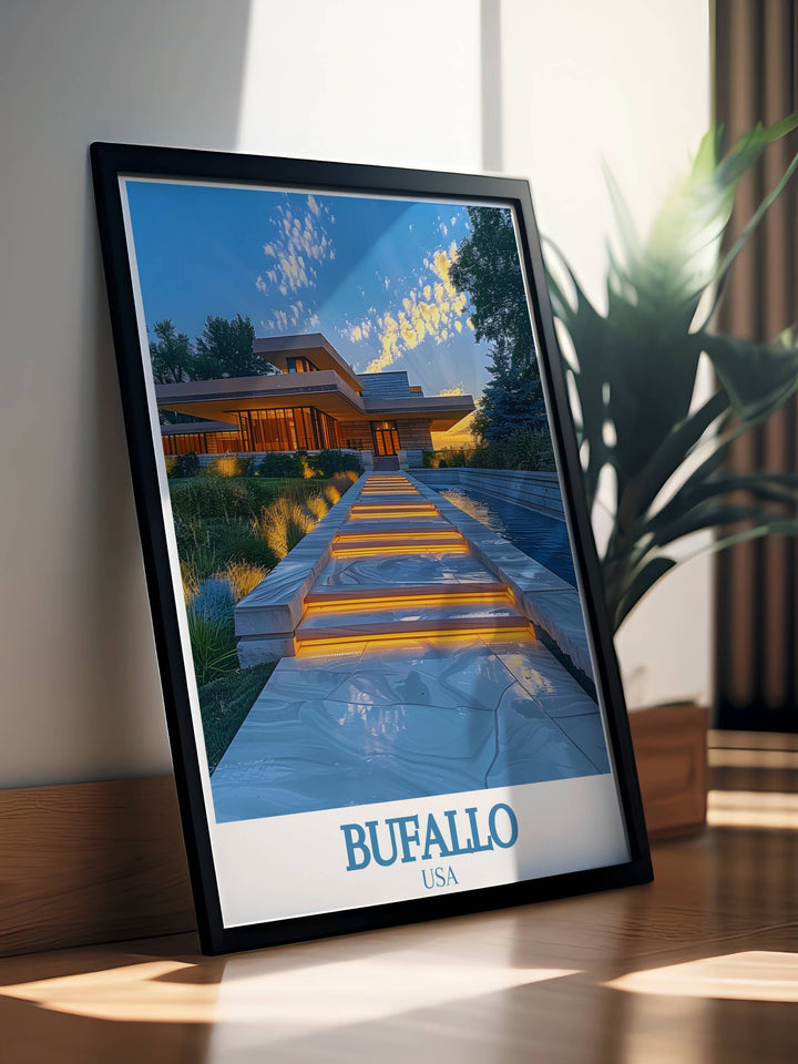 Buffalo city map and Frank Lloyd Wrights Darwin D Martin House poster highlighting the citys dynamic energy and historic landmarks perfect for creating a stylish and personalized atmosphere
