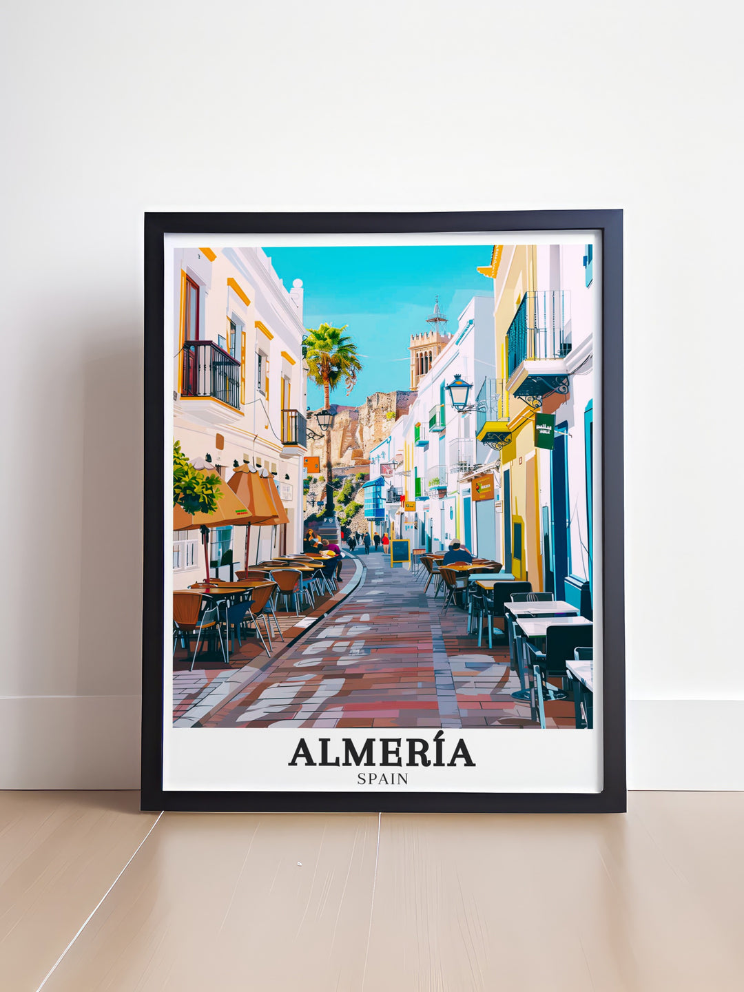 Barrio de la Chanca framed art capturing the vibrant life and historic charm of this district in Almería, Spain. This wall art brings a colorful and cultural element to any space, ideal for travel enthusiasts.