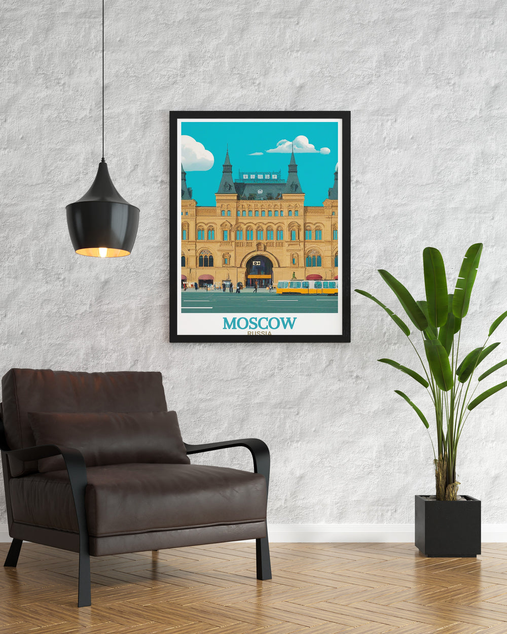 Stunning GUM Department Store wall art depicting the iconic landmark of Moscow a perfect addition to any room bringing sophistication and cultural richness with its detailed and vibrant illustration.