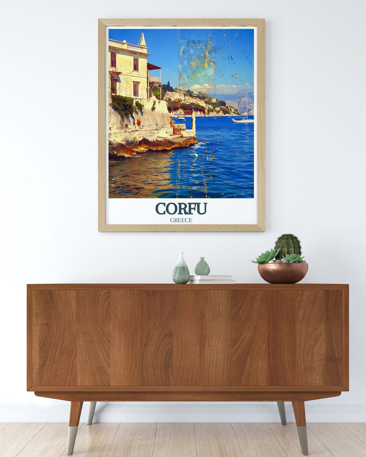 Corfu Greece Island art print depicting the Old fortress of Corfu Ionian Sea perfect for adding a touch of elegance and historical charm to your decor a wonderful choice for those seeking unique Corfu artwork and travel inspired home decorations