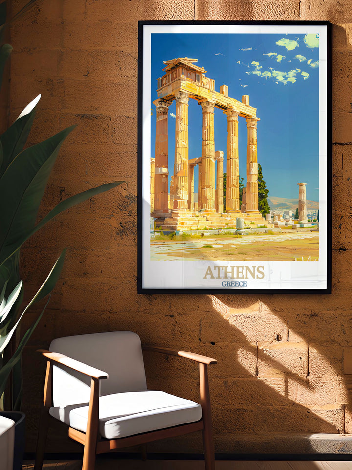 Greece island print featuring The Temple of Olympian Zeus in Athens beautiful travel decor for home or office suitable for gifts for art lovers and history enthusiasts