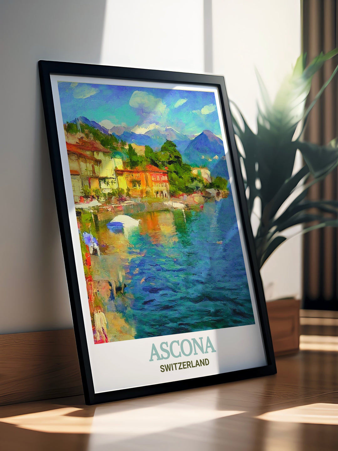 Wall art capturing the beauty of Asconas Promenade Lungolago, with a detailed depiction of its lakeside charm and historic Swiss architecture. Perfect for adding a touch of nature and culture to your home, this print reflects the elegance of Ascona.