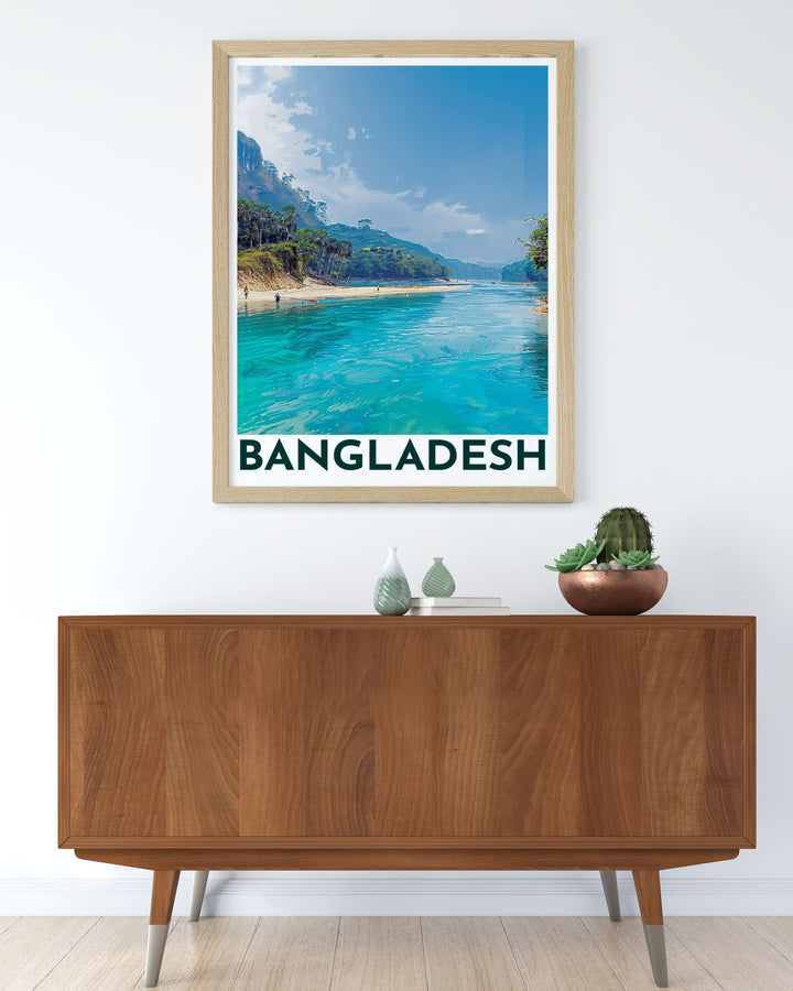 Lalakhals serene waters and the lush landscapes of Sylhet are beautifully depicted in this art print, making it a versatile piece for any home decor.