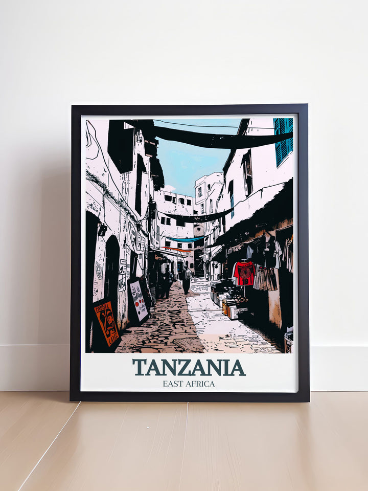 Framed Print of Serengeti giraffes and Unguja Stone Town showcasing the natural beauty and historic charm of Tanzania ideal for anyone who appreciates African wildlife and the rich cultural heritage of Stone Town.