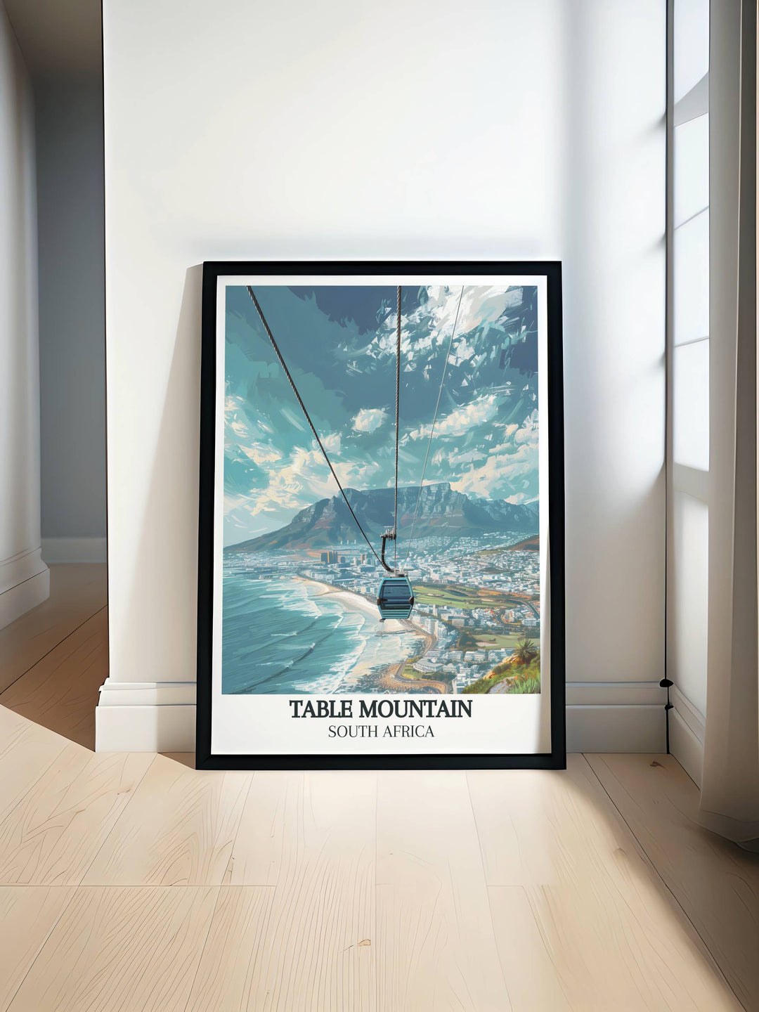 This Table Mountain Print features the iconic Table Mountain Aerial Cableway offering vibrant colors and intricate details perfect for adding a touch of elegance to any home decor or art collection