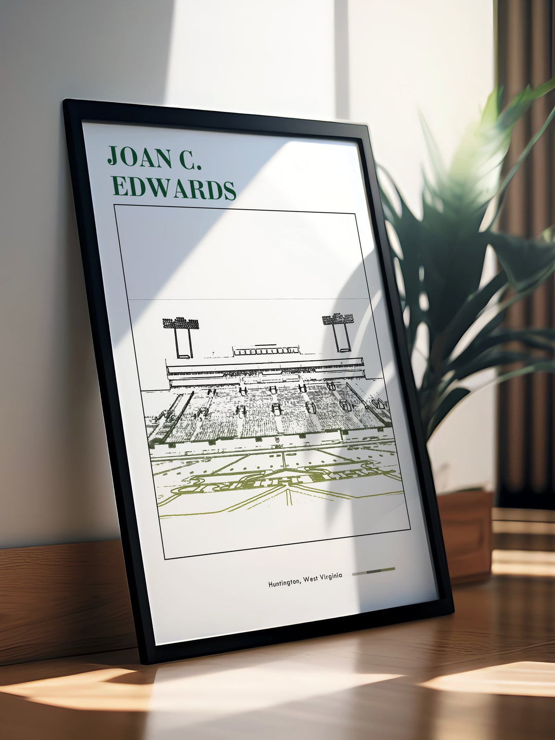 Joan C Edwards Stadium print captures the dynamic energy of Marshall football making it ideal for college dorms and home decor. This retro Marshall art print is a must have for fans of the Thundering Herd and American football lovers alike.