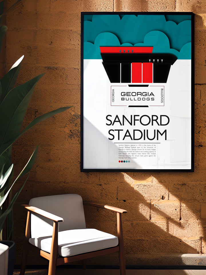 Add a touch of UGA football spirit to your space with this Georgia Bulldogs print featuring Touchdown Jesus at Sanford Stadium a perfect gift for fans