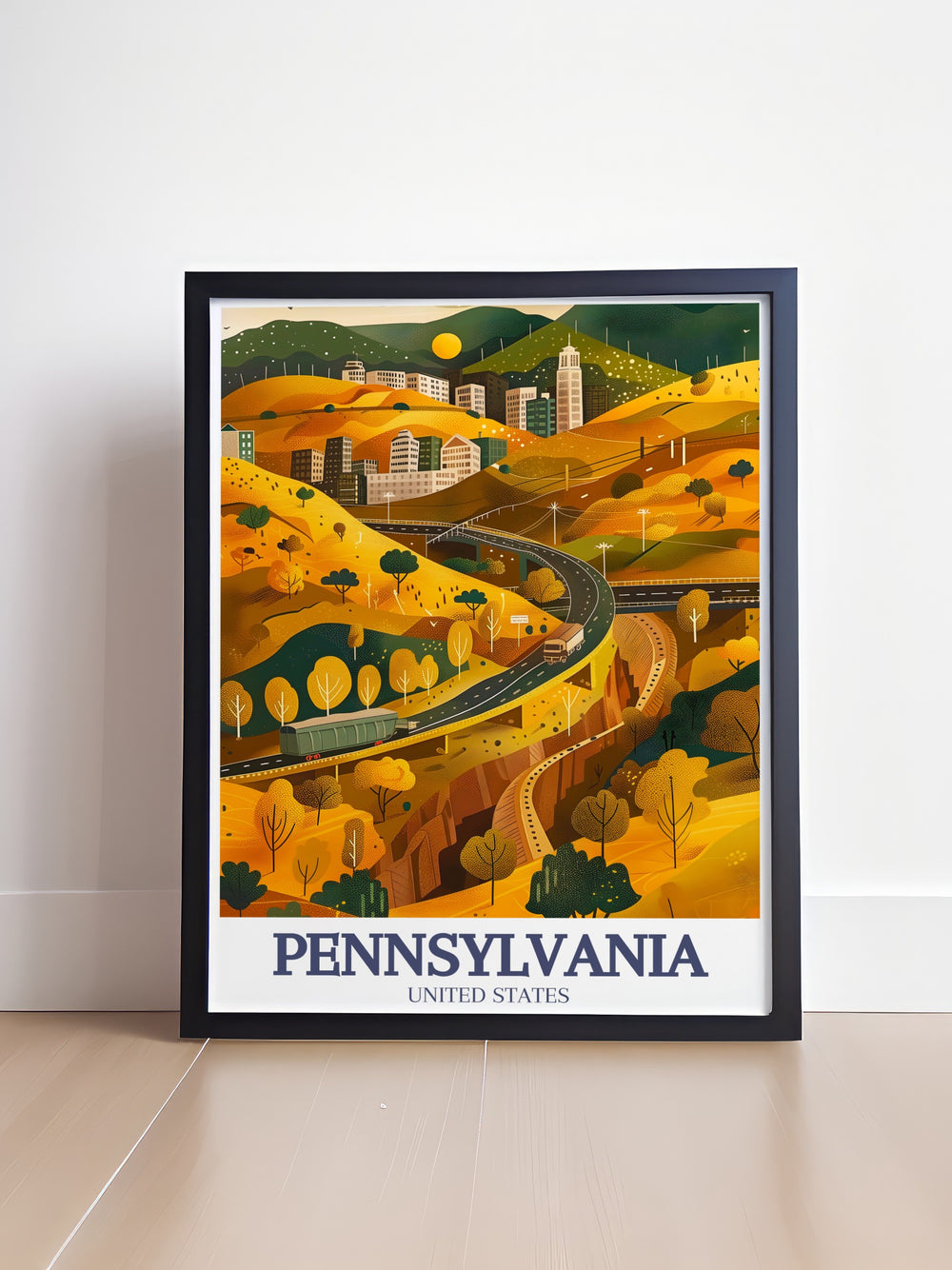 This Pennsylvania travel print showcases two of the states most beloved areas—Philadelphias charming Chestnut Hill and the serene landscapes of Lancaster. A perfect gift or decor piece for anyone with a love for Pennsylvania.