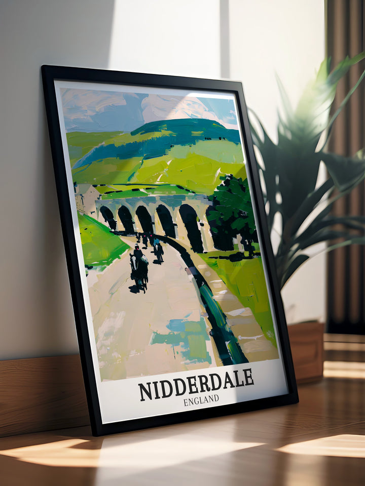 Brimham Rocks framed art capturing the awe inspiring rock formations of this National Trust site in Nidderdale. A stunning travel poster that brings the rugged beauty of the Yorkshire Dales into your home decor.