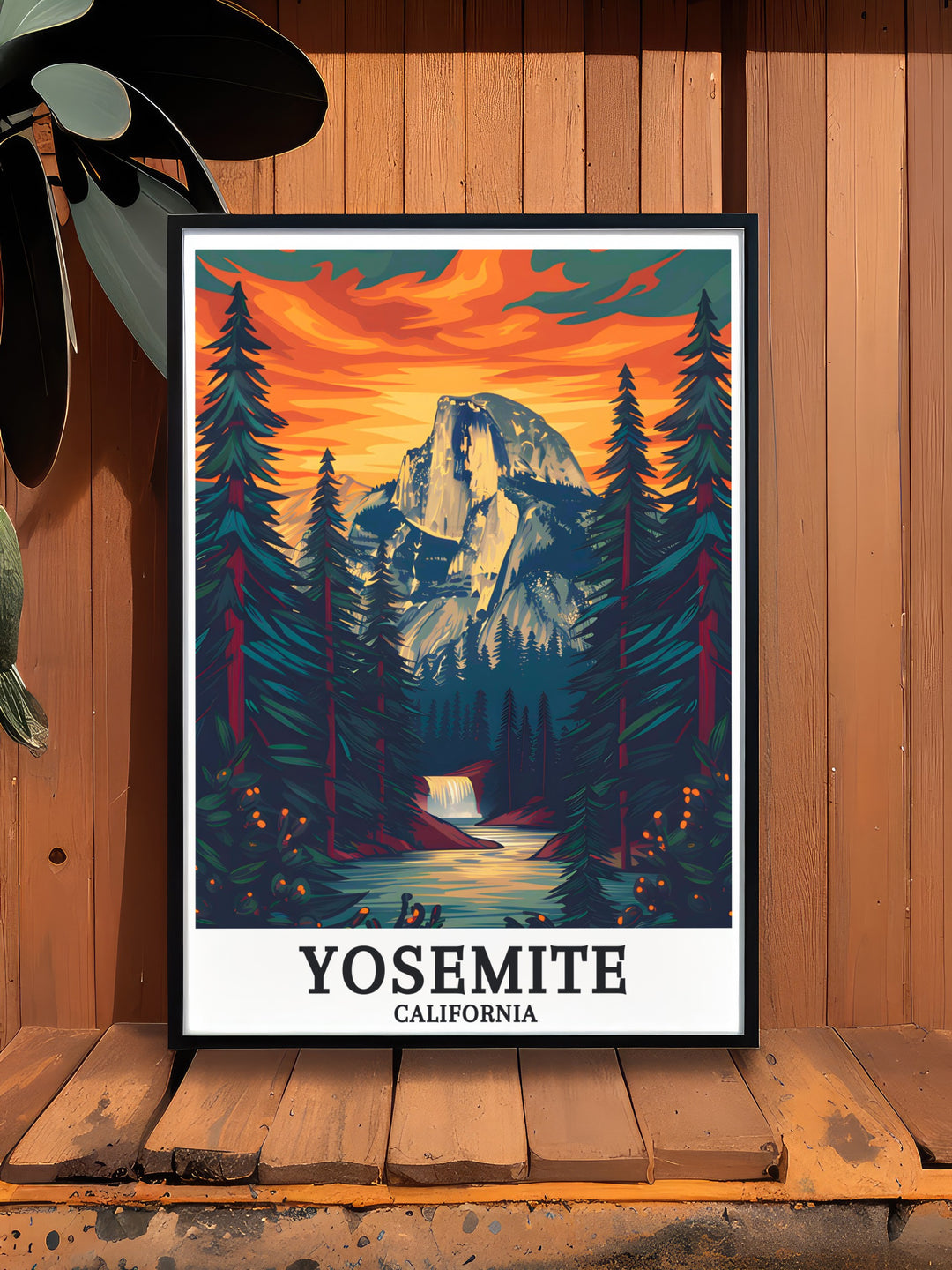 Framed Yosemite Poster Print showcasing Half Dome and Yosemite Falls bringing a touch of sophistication and natural beauty to your home decor