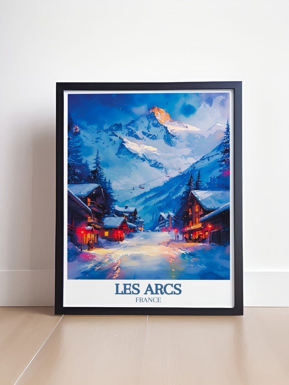 Aiguille Rouge Mont Blanc framed prints showcasing the beauty of Les Arcs perfect for modern art collectors and travel enthusiasts seeking unique skiing posters