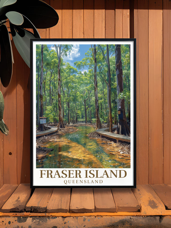 Fraser Island Art Print and Central Station Rainforest Poster offer a peaceful representation of Queenslands natural beauty with calming tones and intricate details. This Australia Poster is perfect for anyone seeking to bring the outdoors into their living space.