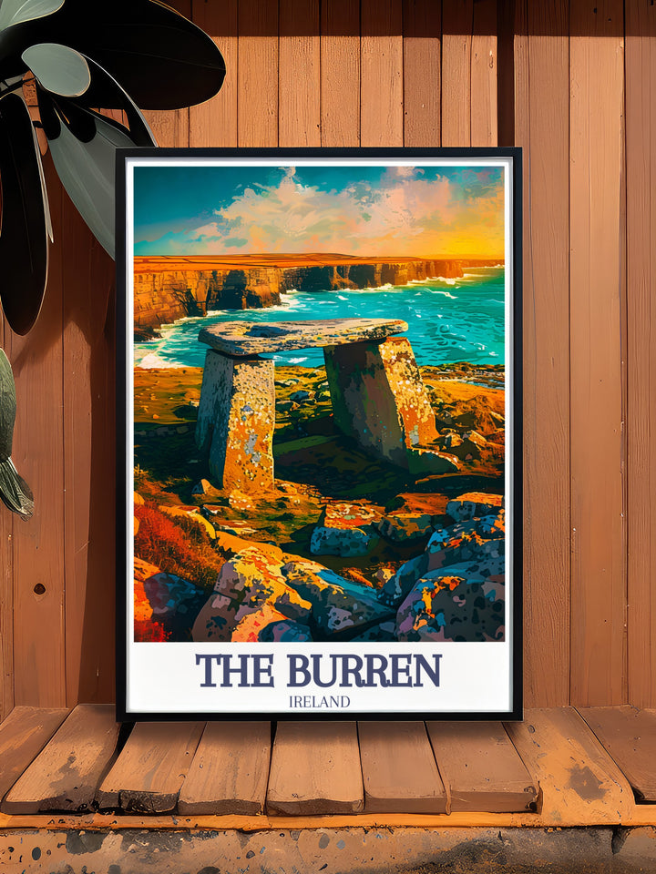 Modern art print of Burren National Park and Poulnabrone Dolmen Wild Atlantic Way in County Clare a striking piece of wall decor that celebrates Irelands natural beauty and cultural heritage