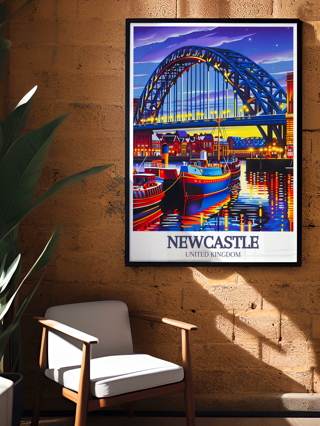 This Newcastle travel print features the breathtaking Tyne Bridge and Quayside district, making it an eye catching wall art piece. Whether youre looking for a gift or something for your own home, this poster will bring the magic of Newcastles skyline into any space.