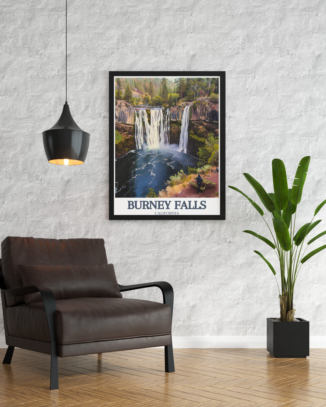 This Burney Falls Artwork from McArthur Burney Falls Memorial State Park Pacific Crest Trail offers a breathtaking view of the waterfall a perfect piece of California decor for anyone looking to add a touch of nature to their home or a unique California travel gift.