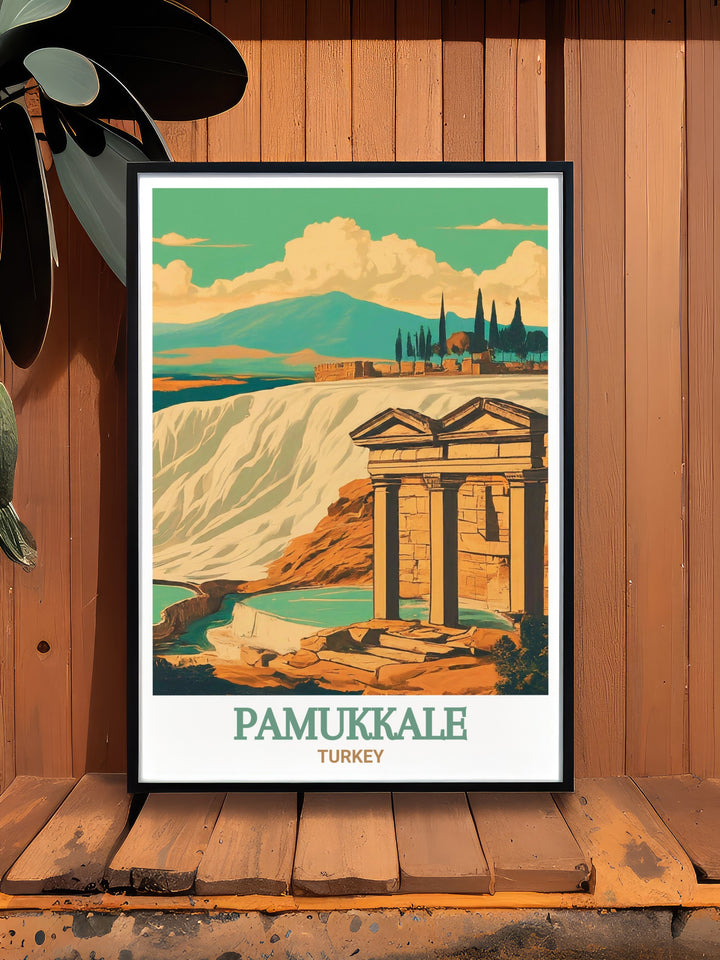 A beautifully detailed print of Pamukkale, showcasing the iconic white terraces and the mineral rich pools that fill them. This artwork is a must have for nature enthusiasts and those who appreciate the unique landscapes of Turkey.