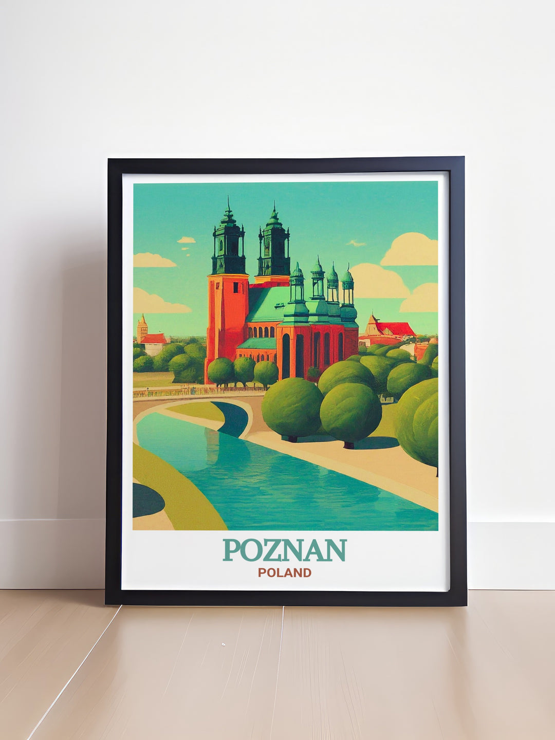 Poznan wall art featuring Cathedral Island is the perfect travel gift for anyone looking to bring a piece of Polish history and culture into their home decor ideal for art collectors and those with a passion for travel.