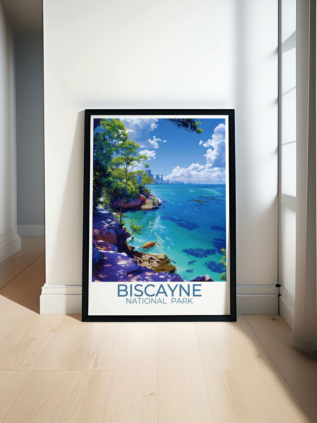 Unique artwork of Biscayne National Park featuring Biscayne Bay Trail and coral reefs, perfect for personalized gifts or home decor. This print captures the essence of Floridas most scenic national park.