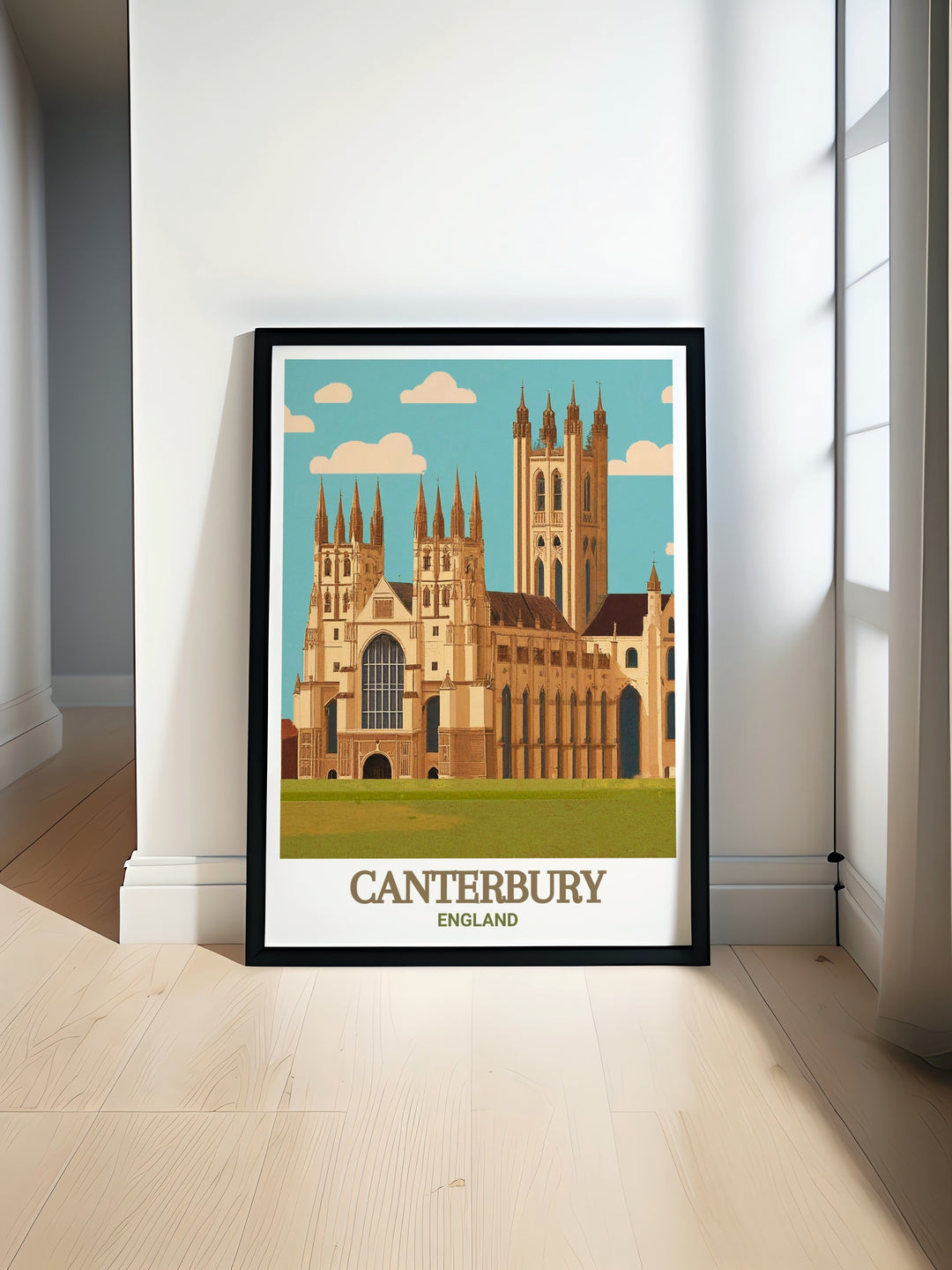 Celebrate the historical and natural beauty of Kent with this vintage poster, featuring the majestic Canterbury Cathedral and the tranquil beaches of Whitstable. This artwork is perfect for adding a timeless piece of British heritage to your home decor.