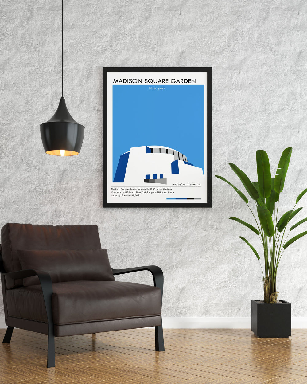 Retro Knicks poster capturing Donovan Mitchell and the iconic New York City skyline a perfect gift for Dad or any basketball enthusiast bringing the excitement of Madison Square Garden to your walls