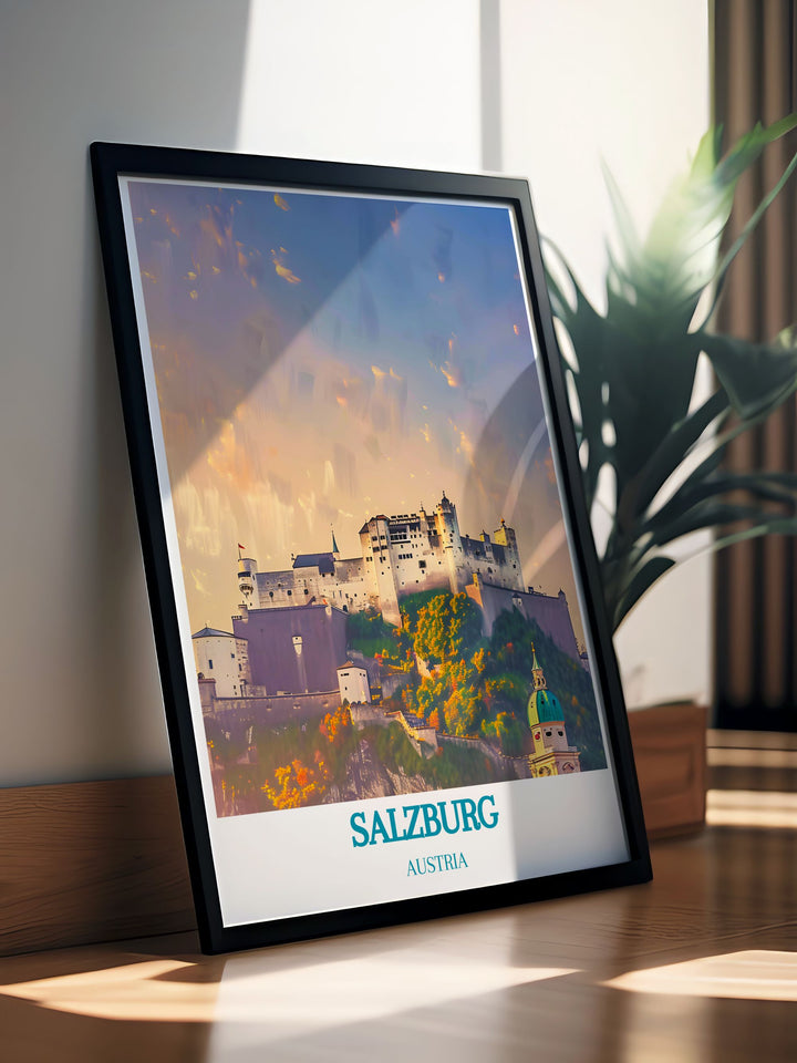 Zauchensee Poster and Austrian Ski Print highlighting the majestic beauty of Hohensalzburg Fortress a perfect addition to any living room bringing together the thrill of skiing and the charm of Salzburg in one stunning artwork