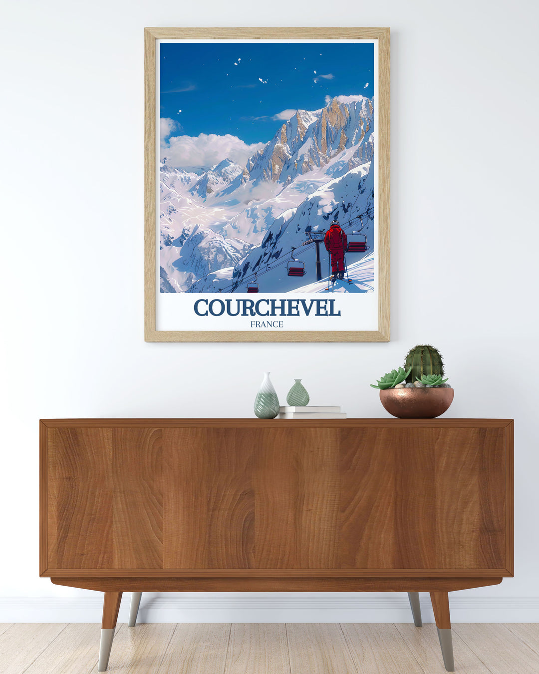 Discover the beauty of La Saulire and Courchevel with this Les Alps travel print. Featuring breathtaking mountain views, this canvas art is ideal for anyone who loves skiing or enjoys the majestic landscapes of the French Alps.