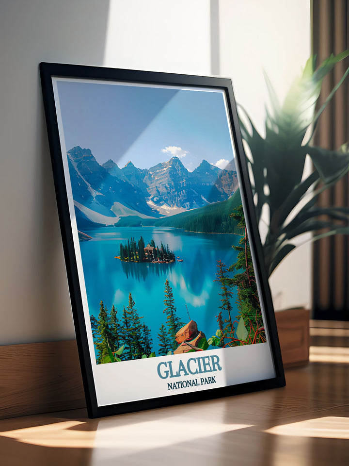 Gallery wall art featuring St. Mary Lake, capturing the tranquil waters and stunning views of Glacier National Park, perfect for adding a touch of wilderness charm to any decor.