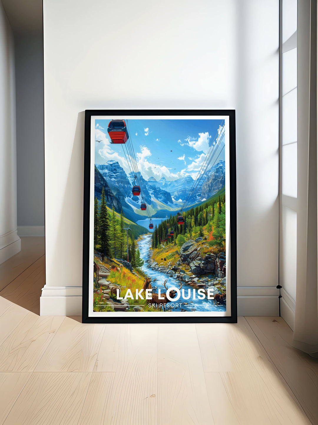 The natural splendor of Lake Louise is highlighted in this illustration, with its tranquil turquoise waters and dramatic mountain backdrop, ideal for your home decor.