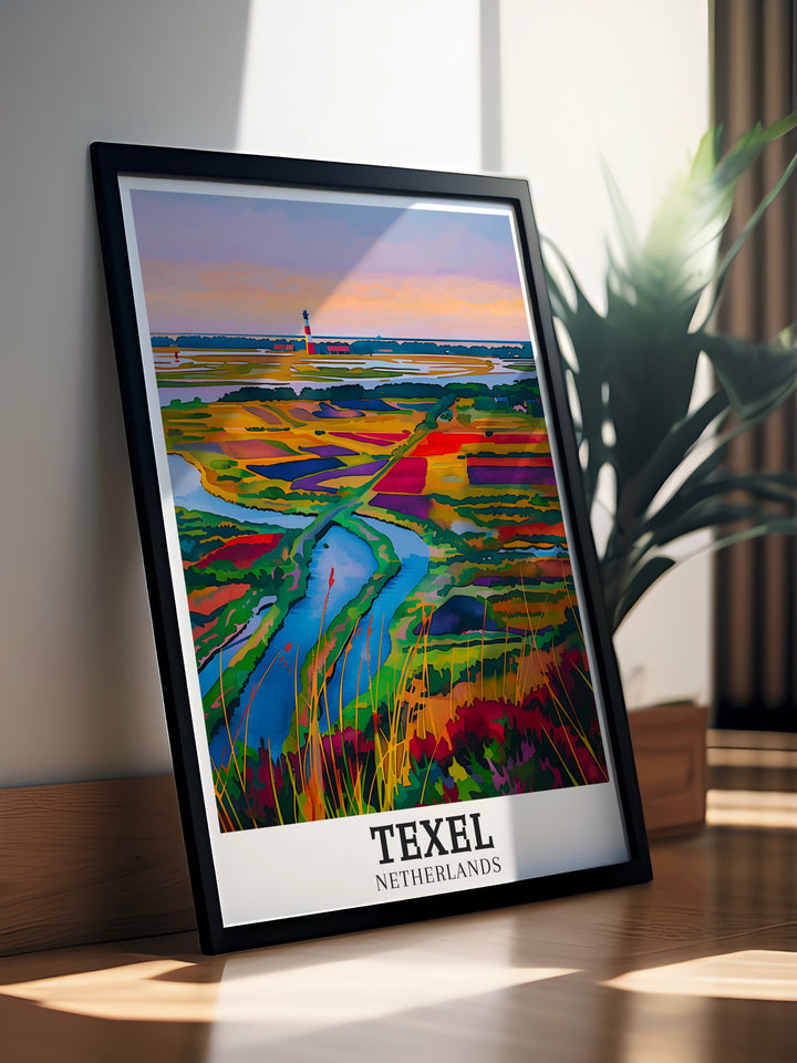 Travel wall decor pieces capturing the breathtaking scenery of Texel Islands North Sea and Texel National Park in the Netherlands. Perfect for those who love travel and nature, these wall decorations add a touch of elegance to any room. Enjoy the vivid colors and detailed landscapes of the island through our high quality travel wall art.