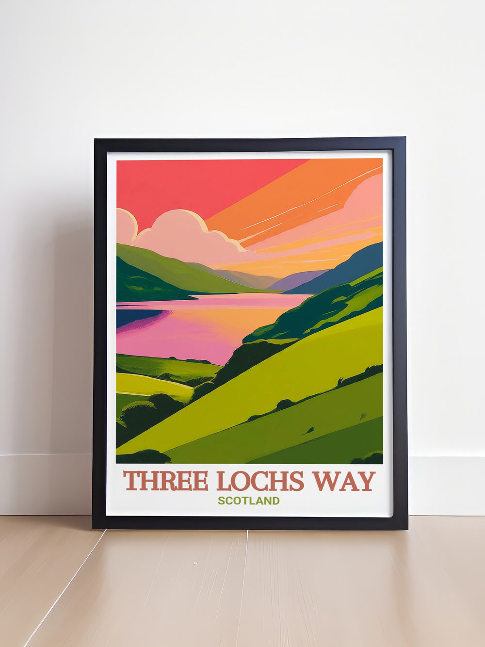 Our Three Lochs Way travel print beautifully illustrates the rugged beauty of Gare Loch and Inveruglas, two stunning landmarks along Scotlands hiking routes. This art piece makes a thoughtful gift for hikers and those who appreciate Scotlands outdoor adventures.