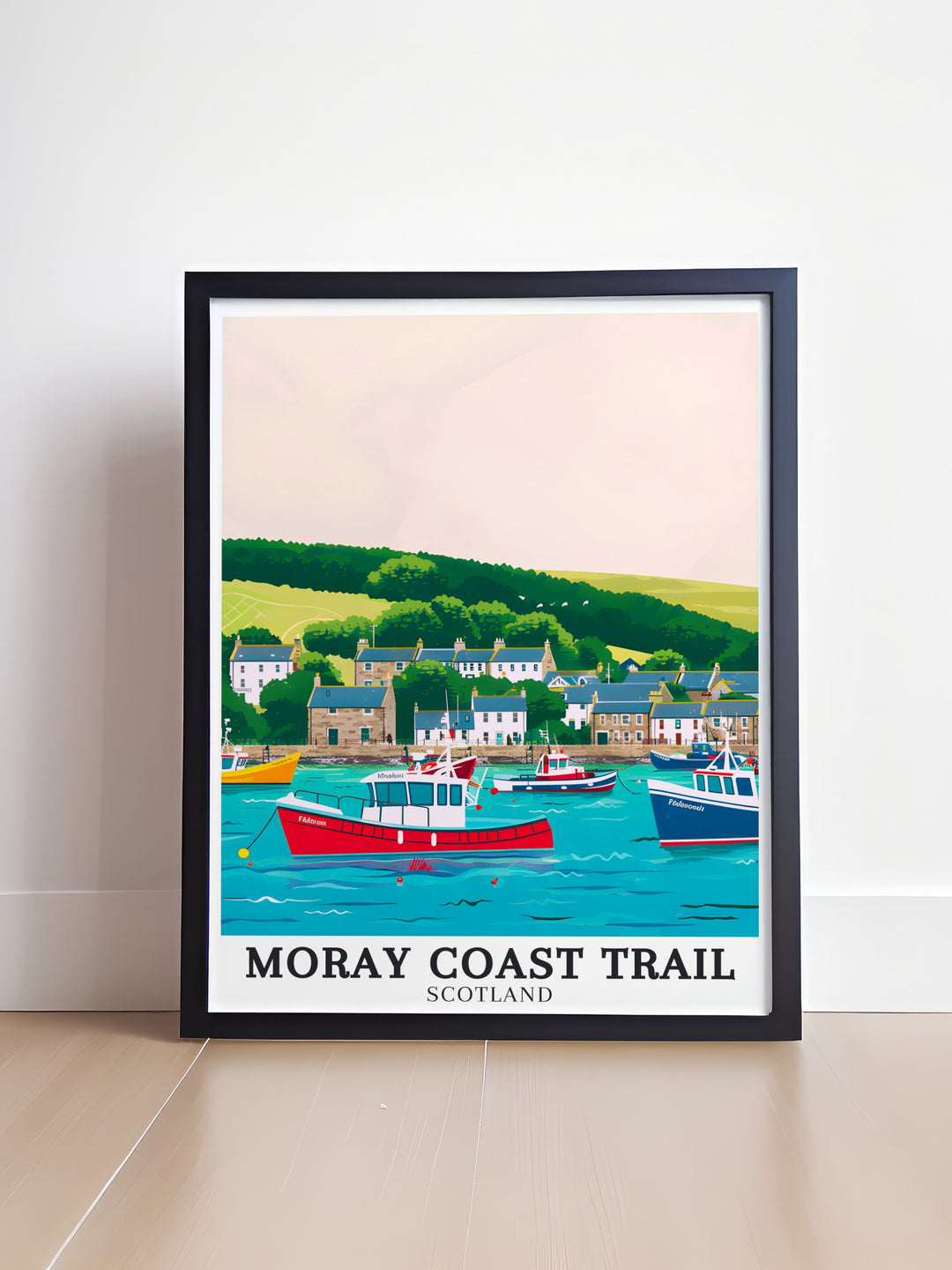 North Sea Travel Poster featuring the expansive and dramatic views of the North Sea as it meets the Moray Coast, a striking piece of art that brings the essence of Scotlands maritime heritage into your home.