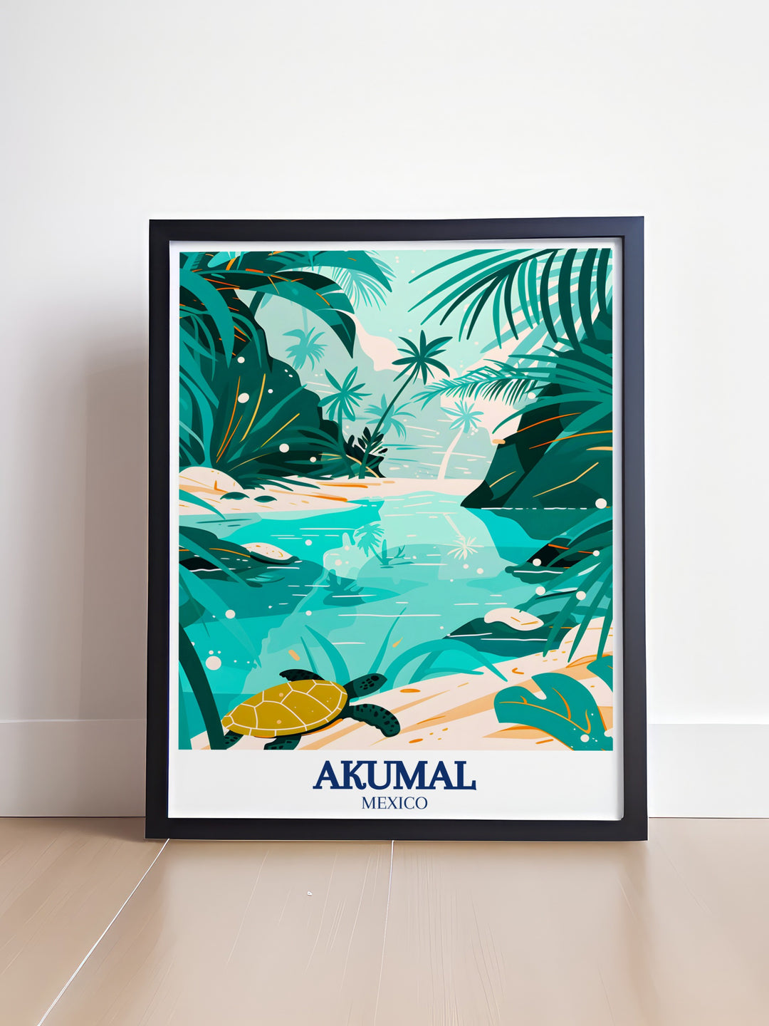 Akumal Decor featuring a detailed street map of Akumal Bay Sea Turtle site a perfect wall decor for any home