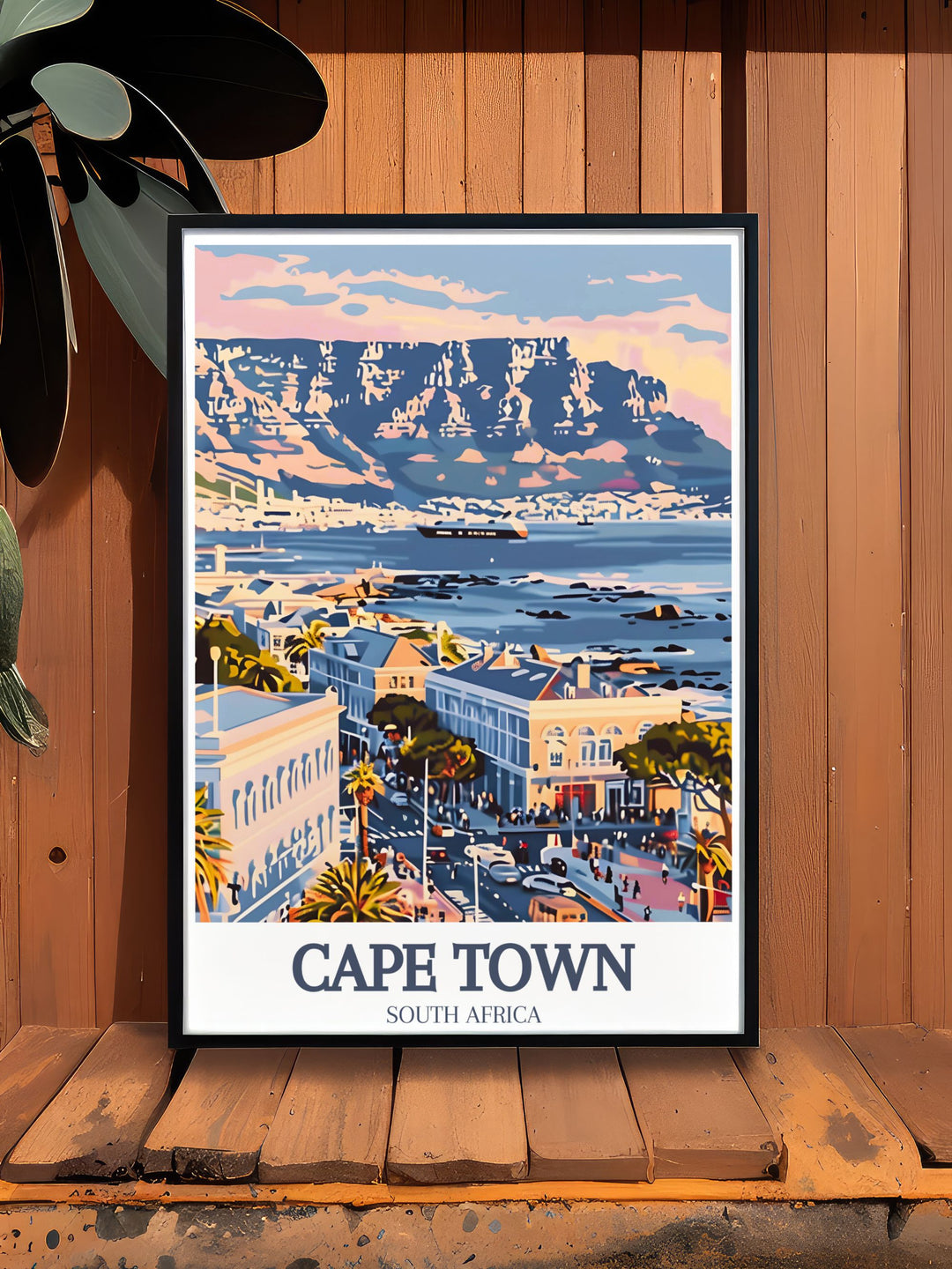 Cape Town Wall Art features both the Cape of Good Hopes dramatic cliffs and the Victoria and Alfred Waterfronts bustling marina. This framed art piece brings together Cape Towns natural and urban landmarks in one beautiful visual, perfect for any space.