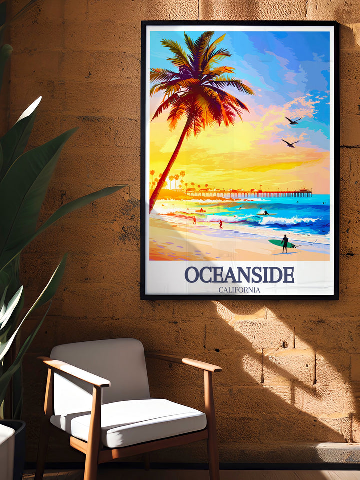 Captivating wall art of Oceanside Beach and Oceanside Pier perfect for travel lovers and those who appreciate the beauty of Californias beaches a great addition to any room