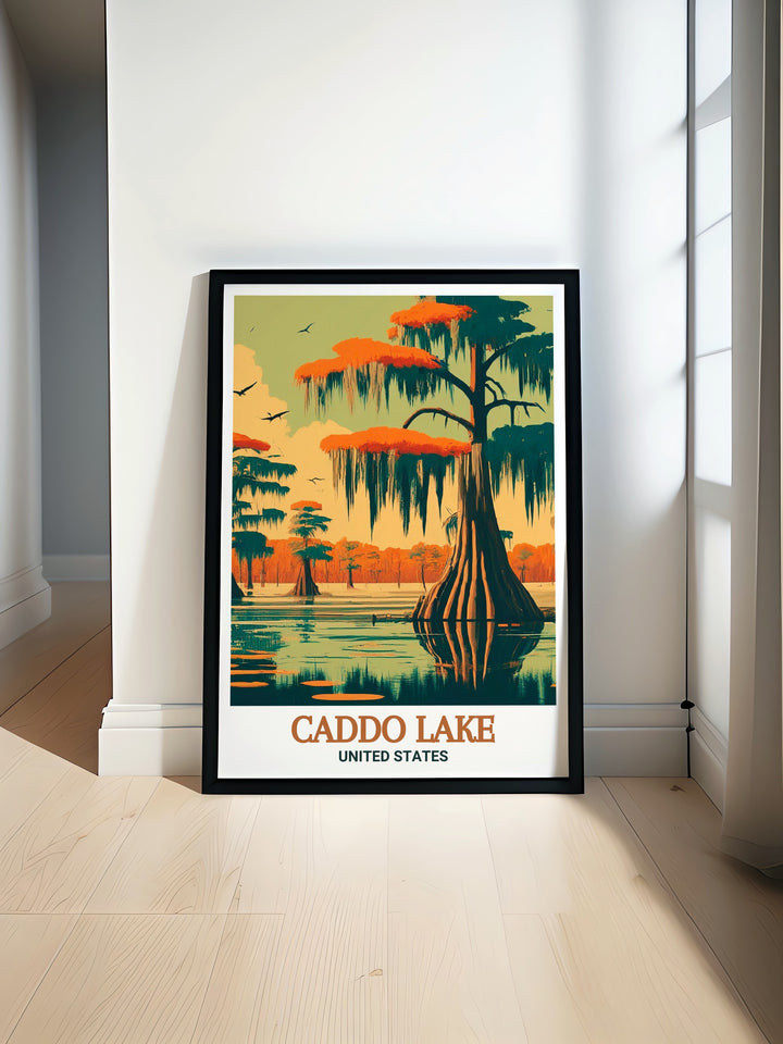 Caddo Lake Poster Print featuring the serene beauty of Caddo Lake and Goose Prairie perfect for Texas Wall Art and Texas Travel Print a stunning addition to any home decor and a thoughtful Texas Gift for anyone who loves the natural beauty of Texas