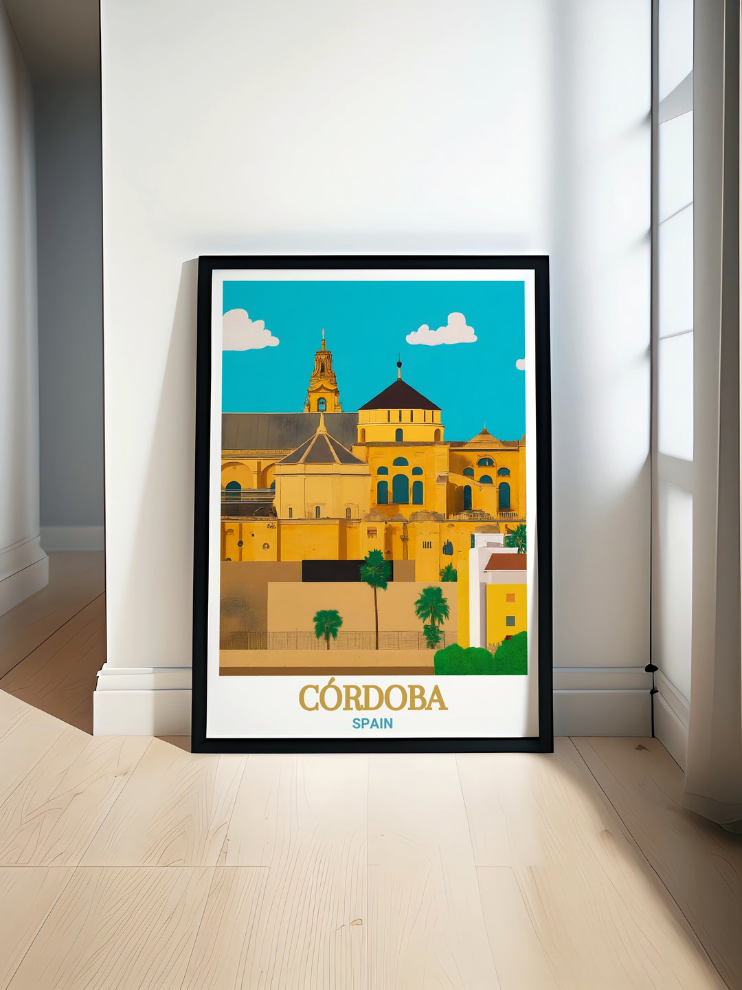 Cordoba Travel Poster featuring Mezquita Catedral de Cordoba perfect for Spain wall art or décor bringing a touch of Spanish history and architecture into your home a beautiful way to showcase the elegance of Cordoba through modern prints and framed artwork.