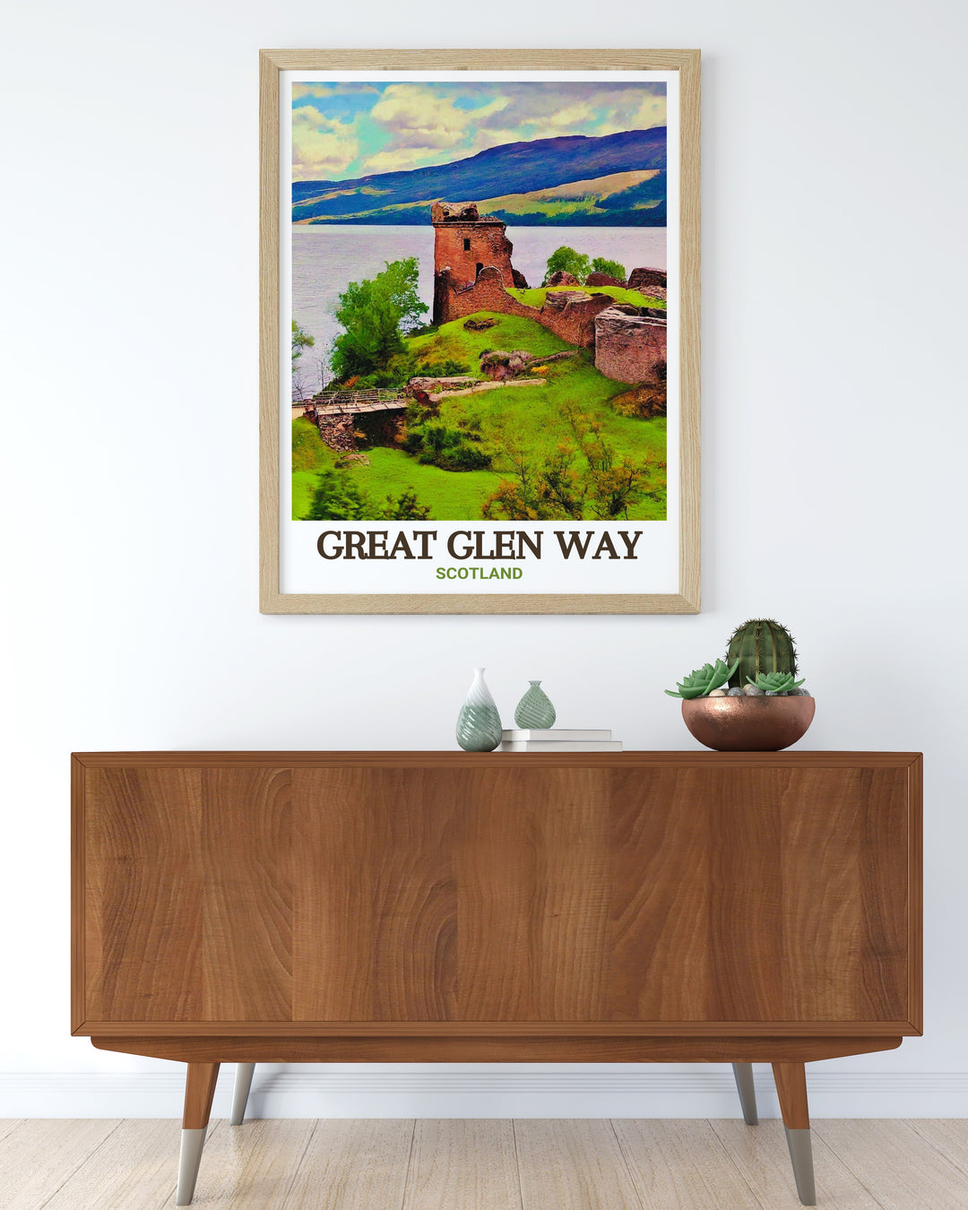 Stunning Urquhart Castle framed prints highlighting the timeless beauty of this Scottish landmark along Loch Ness combined with the breathtaking views of the Great Glen Way ideal for enhancing your home decor with Scotland Great Trail art and National Park posters