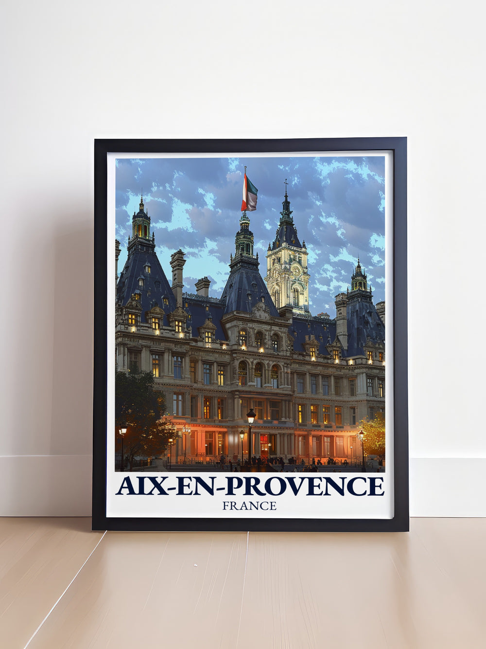 The Hôtel de Ville in Aix en Provence is a symbol of French elegance, and this travel poster showcases its beauty in stunning detail. A perfect piece for anyone who loves France or European architecture, this print brings a piece of Provence into your living space, offering timeless beauty and cultural significance.