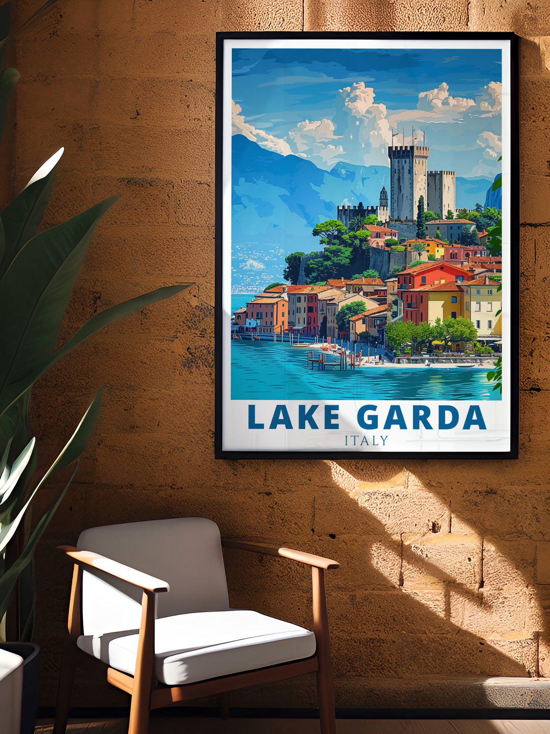 Celebrate your love of Italy with this Lake Garda travel print, featuring the charming town of Malcesine. Its bright colors and elegant design make it a standout piece for any art collection.