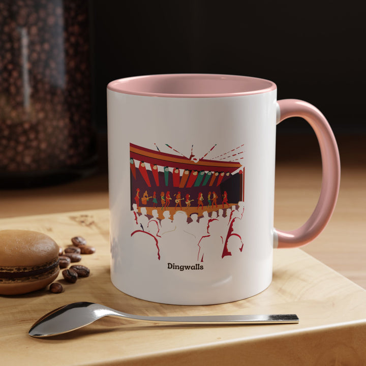 A Dingwalls mug blending artistry with practicality. Its intricate Camden-inspired design is crafted on dishwasher-safe ceramic, making it ideal for gifting or personal use, especially for music enthusiasts and London admirers.