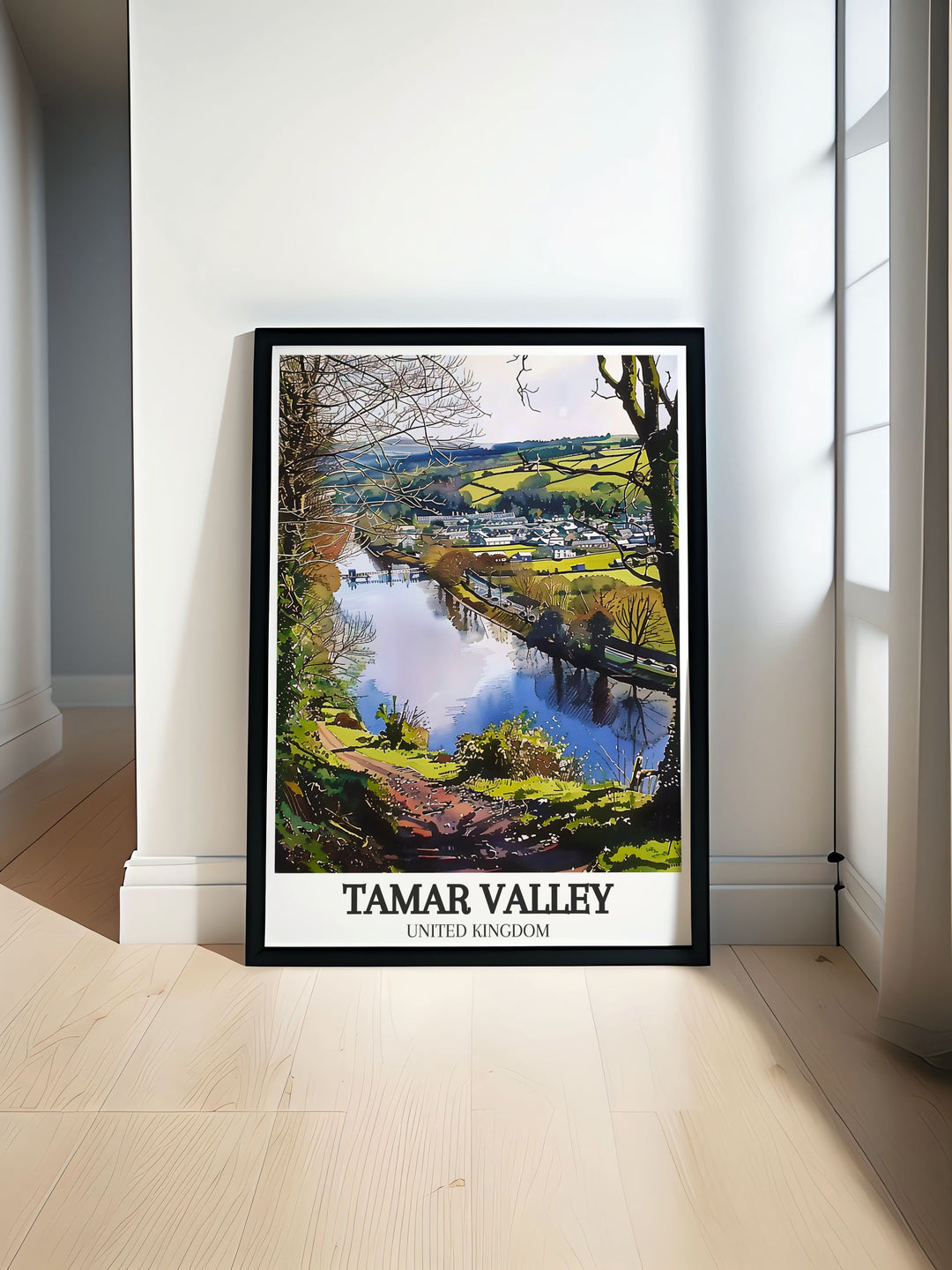 Experience the beauty of Tavistock Canal River Tamar with this vintage travel print showcasing the stunning landscapes of Tamar Valley AONB. Perfect for adding a touch of elegance to your home decor and a must have for nature lovers and art enthusiasts.