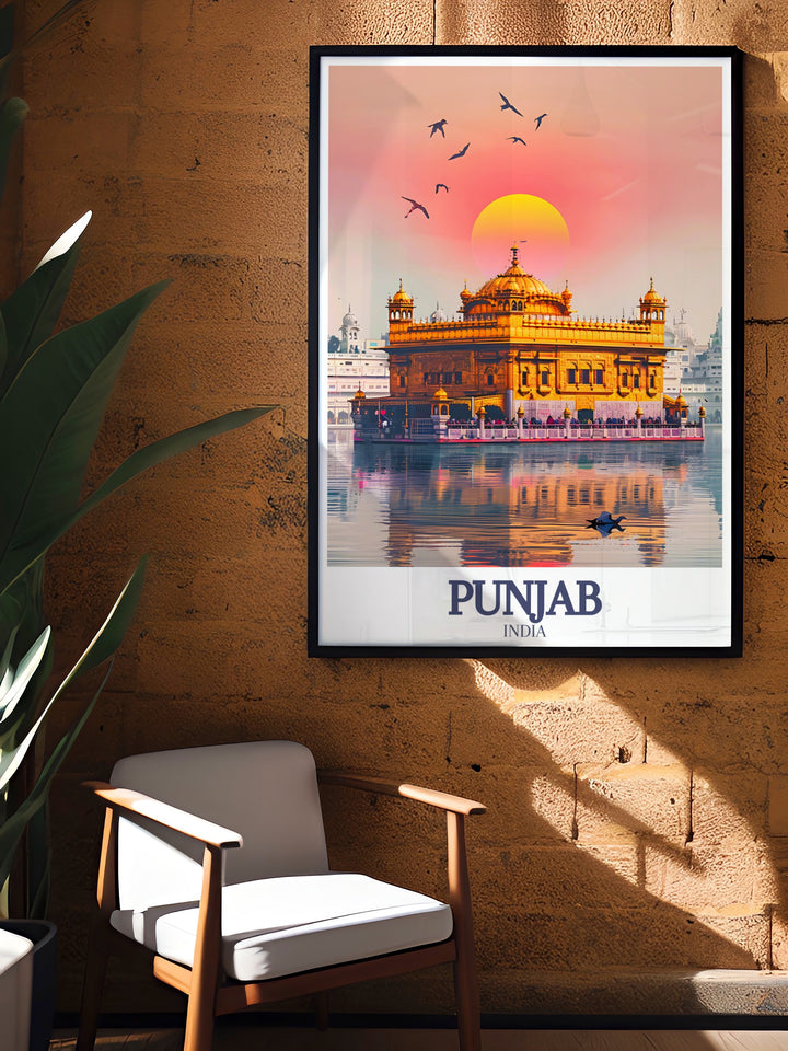 Captivating Golden Temple, Amrit Sarovar modern art perfect for those who love Punjab and its cultural heritage adding an elegant touch to home or office decor with prints that highlight the temples grandeur.